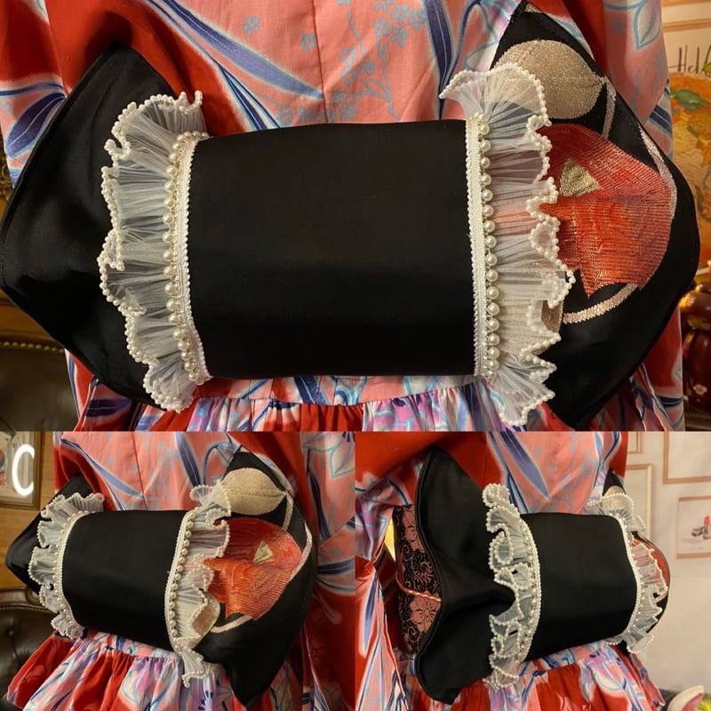 ゴスロリ　浴衣　和洋折衷　セット 和洋折衷 浴衣 ミニ丈 ワンピース ドレス 2部式作り帯 和ロリータ
