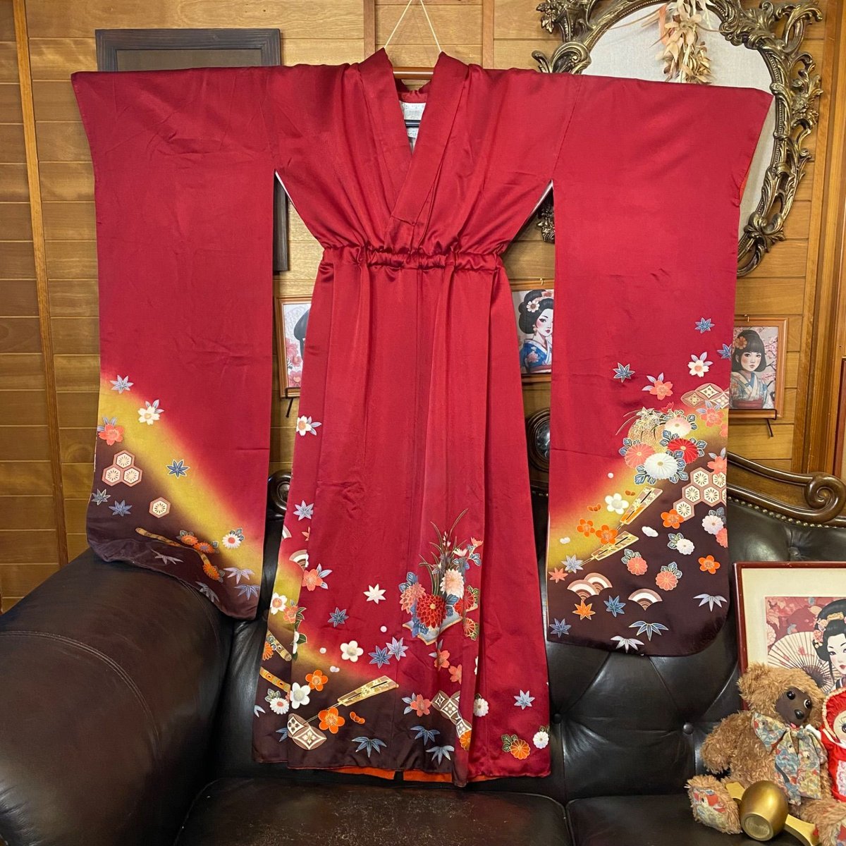 リメイク 振袖着物ワンピース 和洋折衷 ハンドメイド レトロ 古着