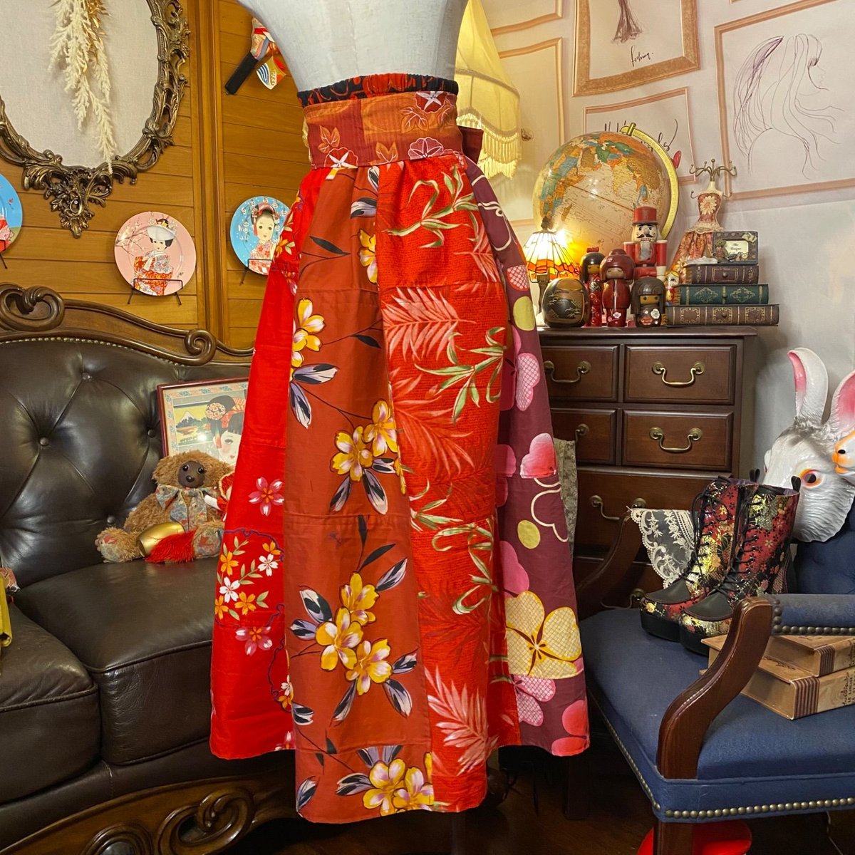 和洋折衷 浴衣 ロングスカート パッチワーク リメイク コラージュ