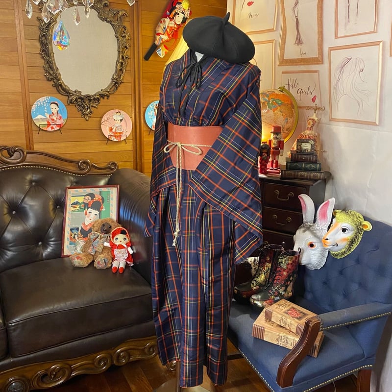 和洋折衷 レトロ 古着 紬 アンサンブル 着物 和 モダン ハンドメイド  