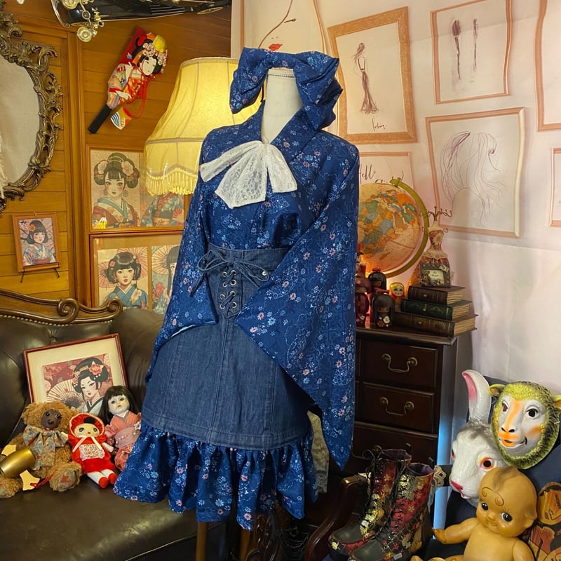 和洋折衷 着物 リメイク セットアップ ツーピース 2部式 コラージュ  