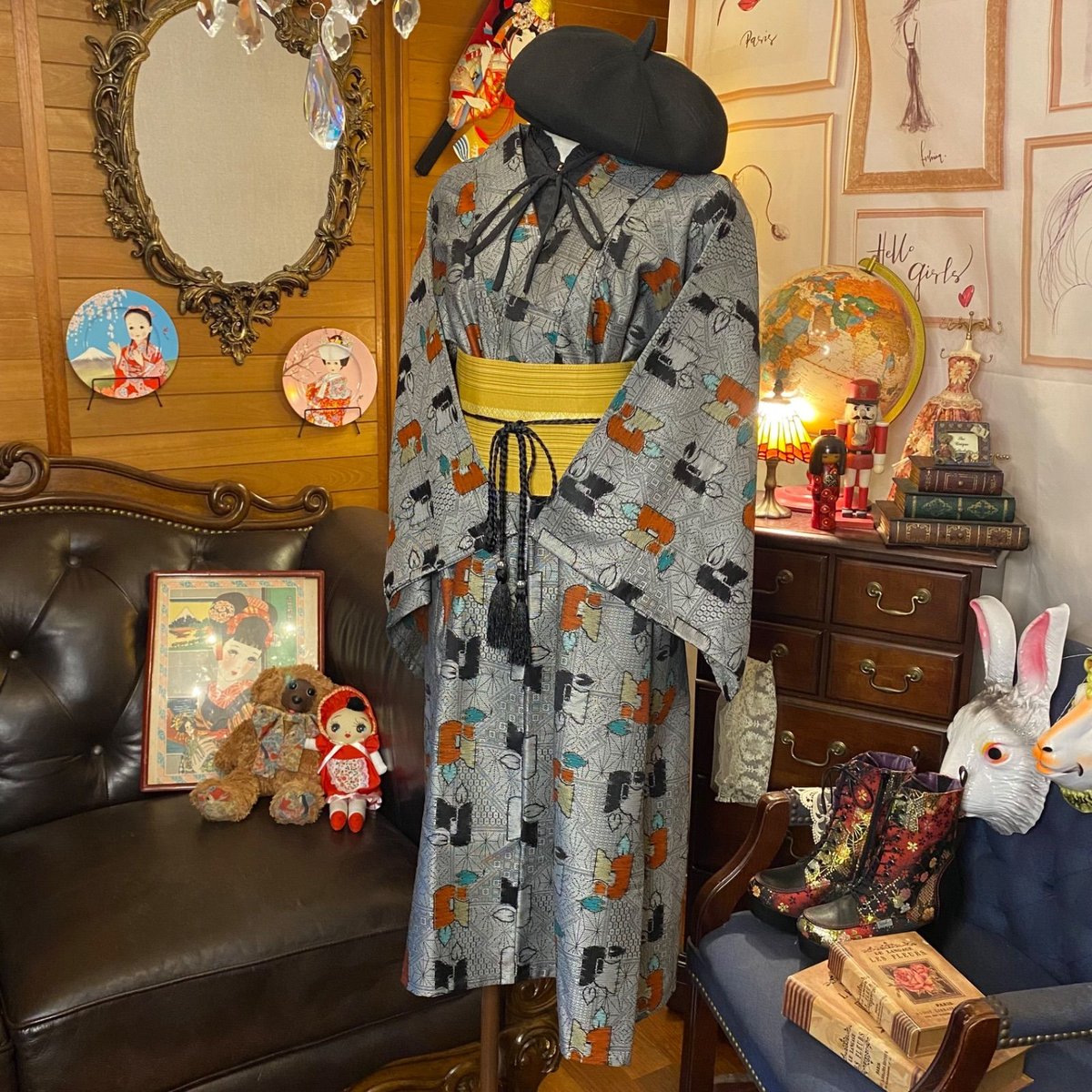 和洋折衷 レトロ 古着 アンサンブル 着物 和 モダン ハンドメイド 