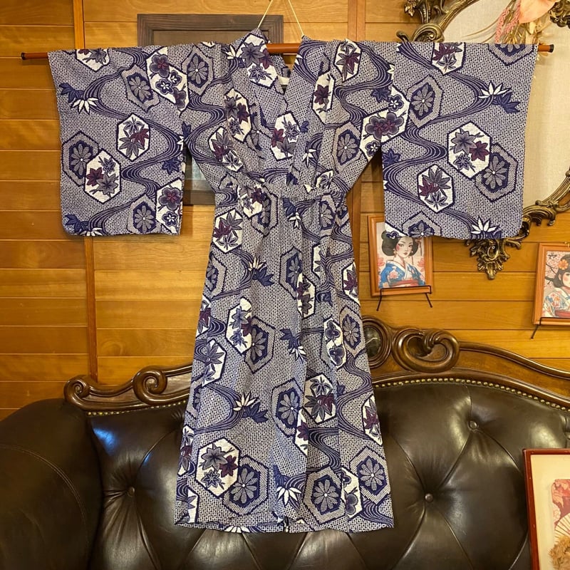 絞り浴衣リメイク ワンピース ドレス 帯サッシュベルト 和洋折衷