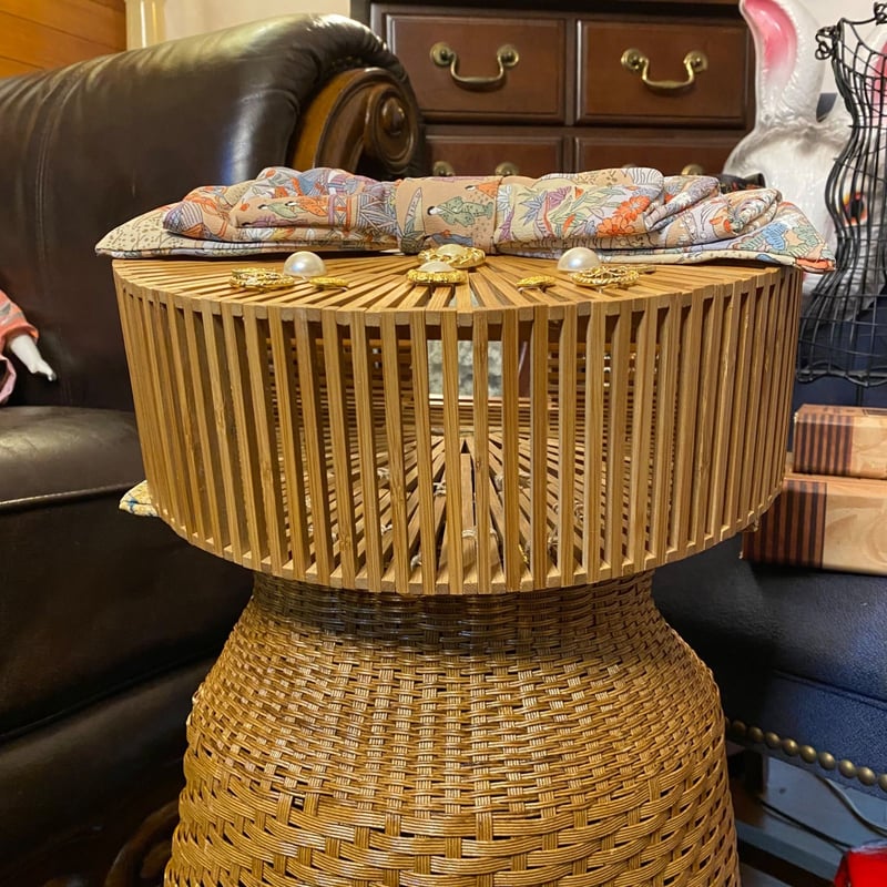 和洋折衷 着物 半月型籠 かごバッグ ハイカラおりぼん レトロボタン  