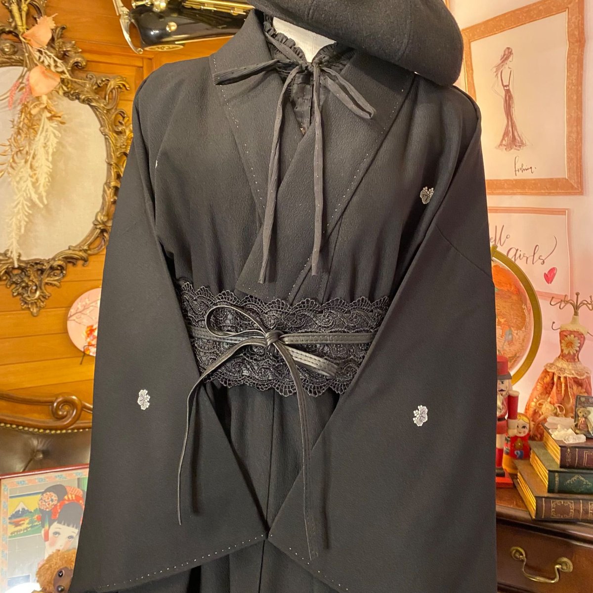 和洋折衷 黒留袖 着物 リメイク ワンピース ドレス ハンドメイド