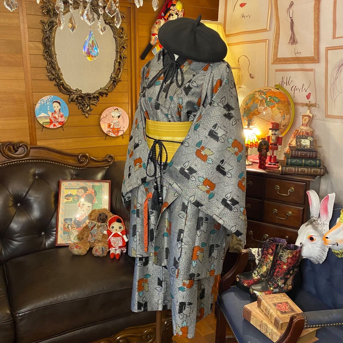 和洋折衷 レトロ 古着 アンサンブル 着物 和 モダン ハンドメイド  