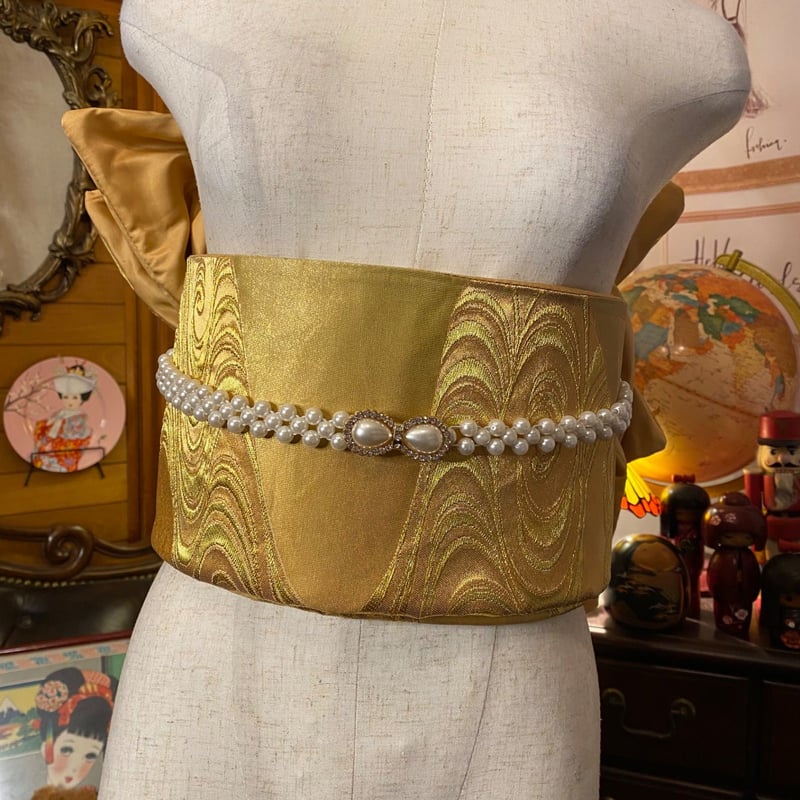 和洋折衷 2部式作り帯 京袋帯 お太鼓 リメイク ハンドメイド 和 レトロ マスタードゴールド系 2B-21 和洋折衷 2部式作り帯 京袋帯 お太鼓 リメイク ハンドメイド 和 レトロ