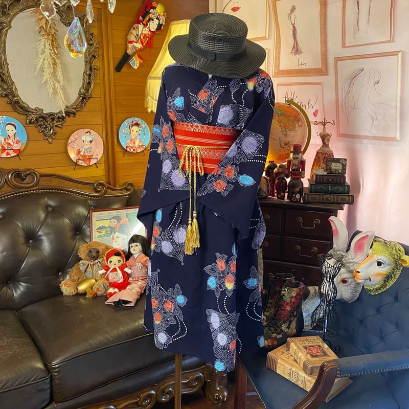 和洋折衷 浴衣 リメイク ワンピース ドレス 帯サッシュベルト 素敵な