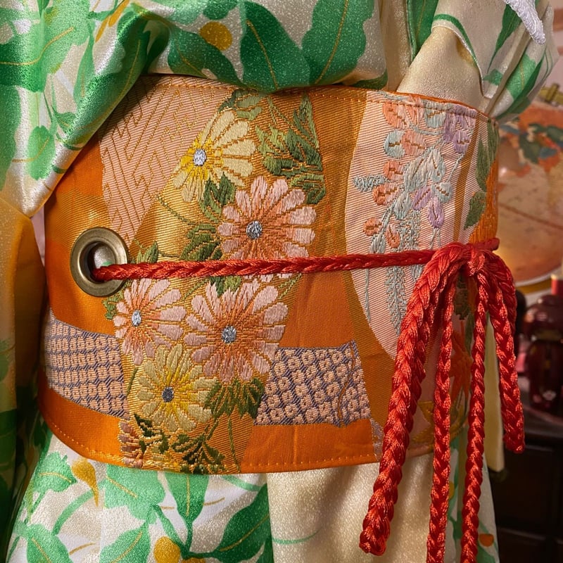 和洋折衷 着物 リメイク ワンピース ドレス 名古屋帯サッシュベルト  