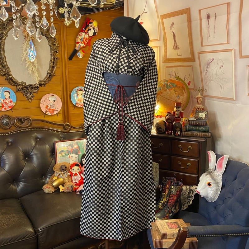 和洋折衷 着物 リメイク ロング 丈 ワンピース ドレス 洗える 化繊 帯  