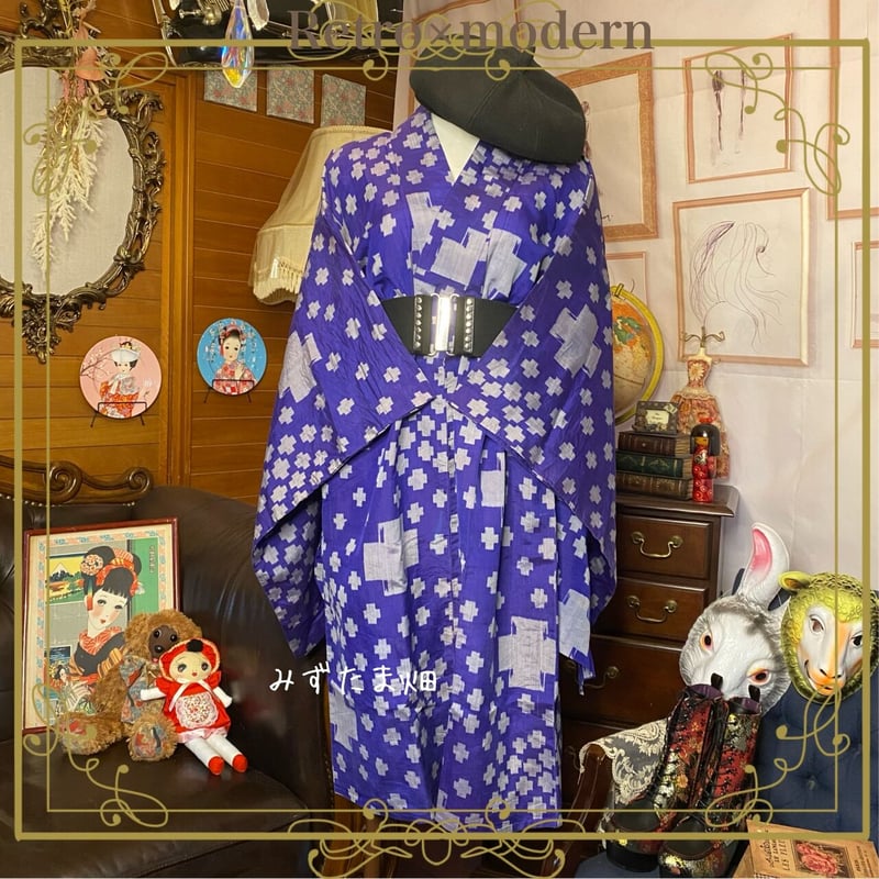 和洋折衷 レトロ 古着 単衣 銘仙 大正ロマン 着物 和 ハンドメイド
