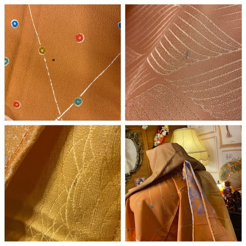 着物リメイクポンチョケープ 和装コート フード付き パールフリル