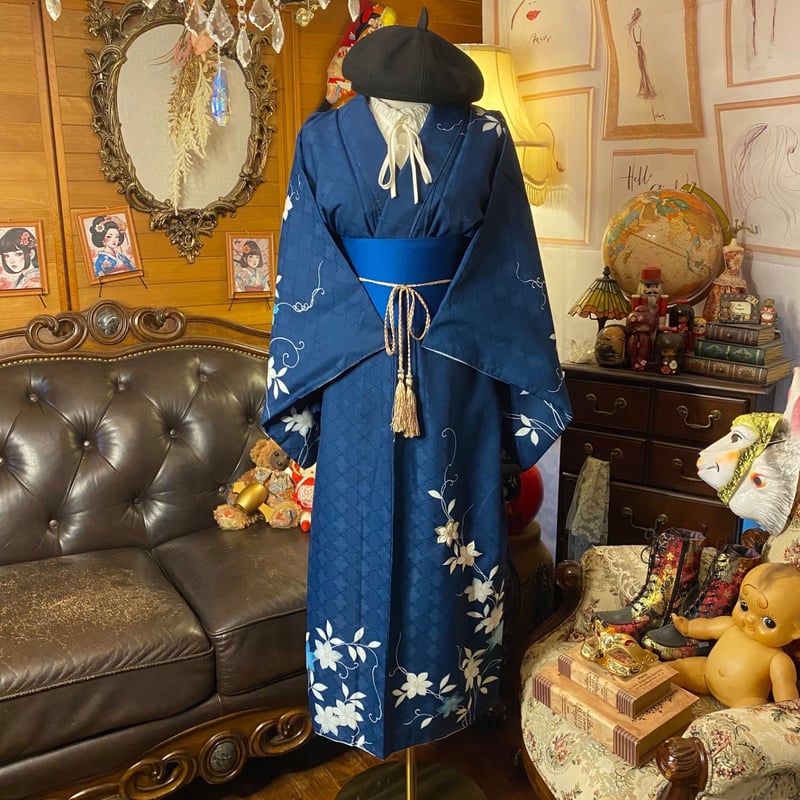 着物　訪問着リメイク ロングワンピース　Lサイズ 訪問着 着物リメイク ロング ワンピース ドレス｜洗える化繊＋帯