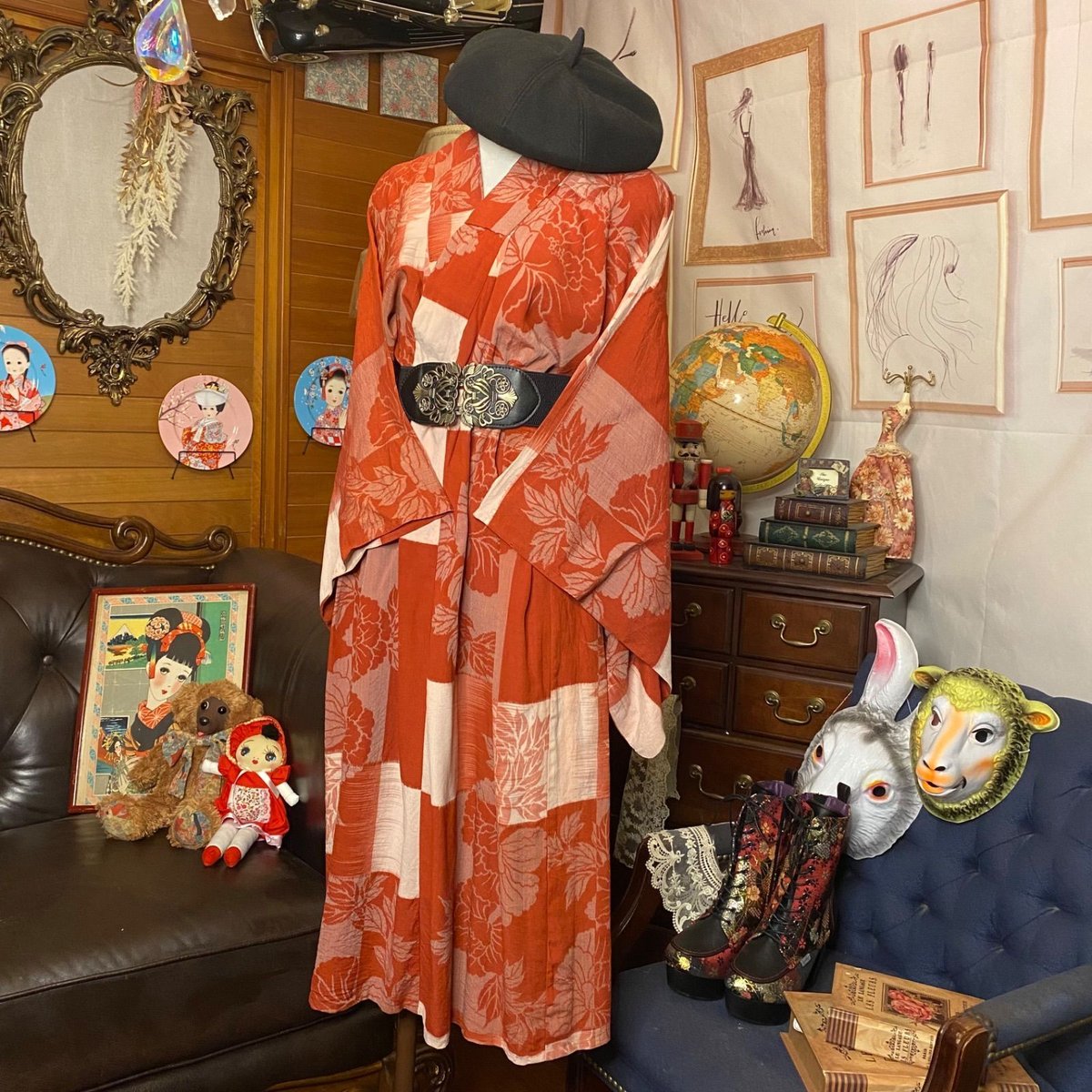 名古屋帯 刺繍 塩瀬 正絹 大正ロマン 成人式 七五三 お宮参り - 帯 