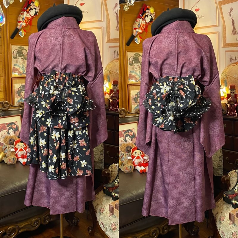 着物 ワンピース ドレス ハンドメイド リメイク 重ね衿 襟 名古屋帯