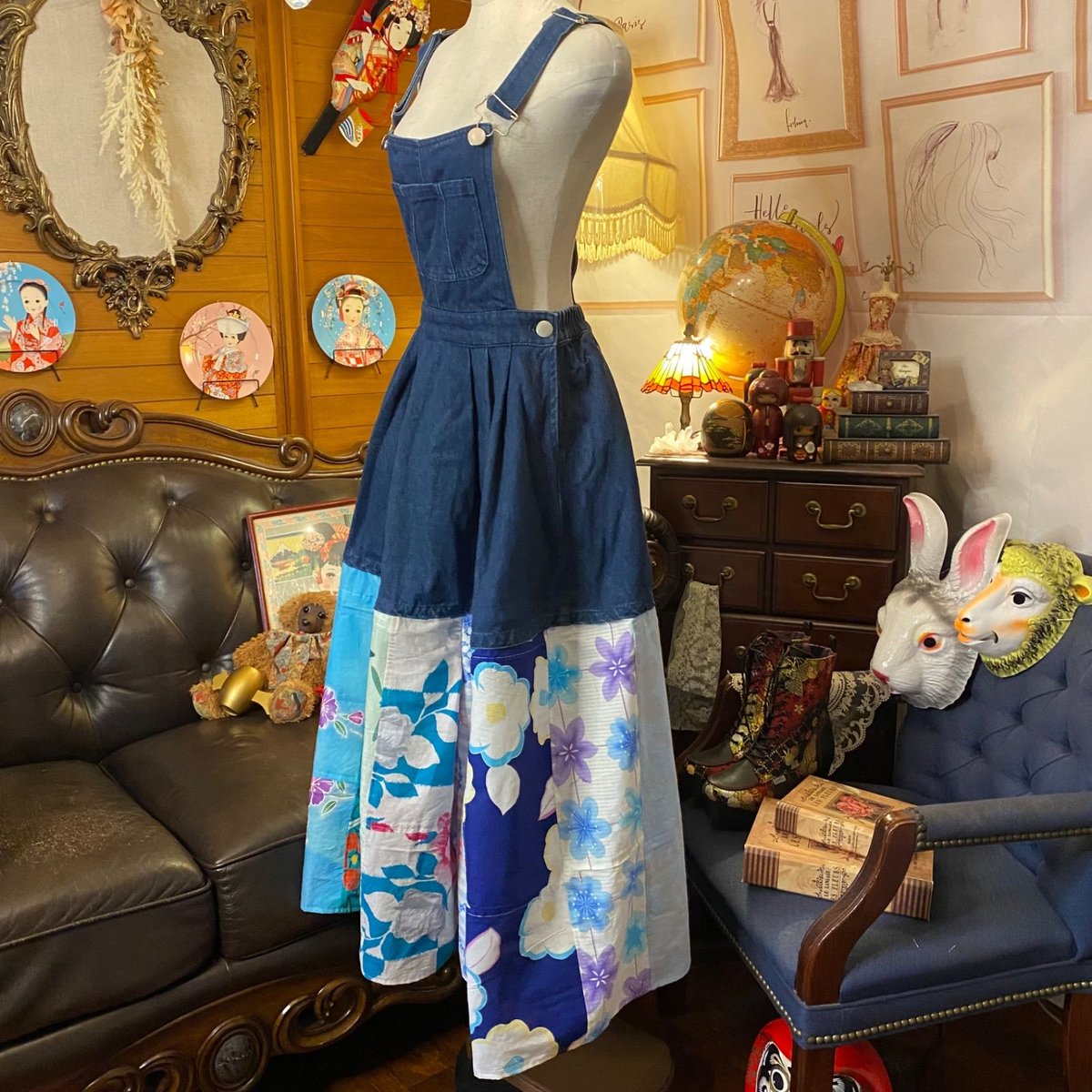 和洋折衷 浴衣 ロング サロペット オールインワン パッチワーク