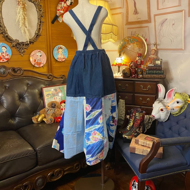 和洋折衷 浴衣 ロング サロペット オールインワン パッチワーク