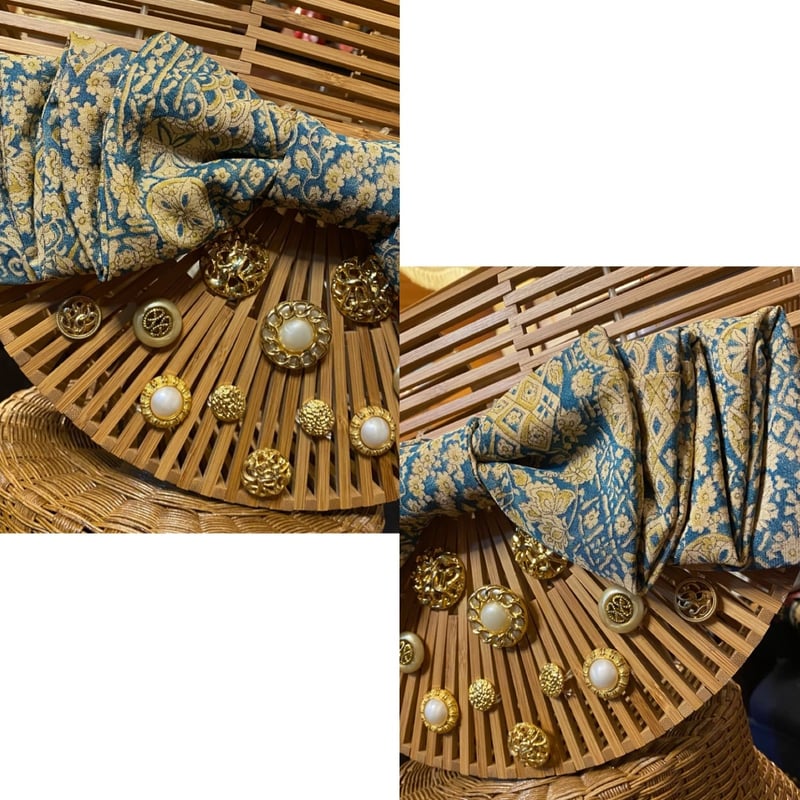 和洋折衷 着物 半月型籠 かごバッグ ハイカラおりぼん レトロボタン  