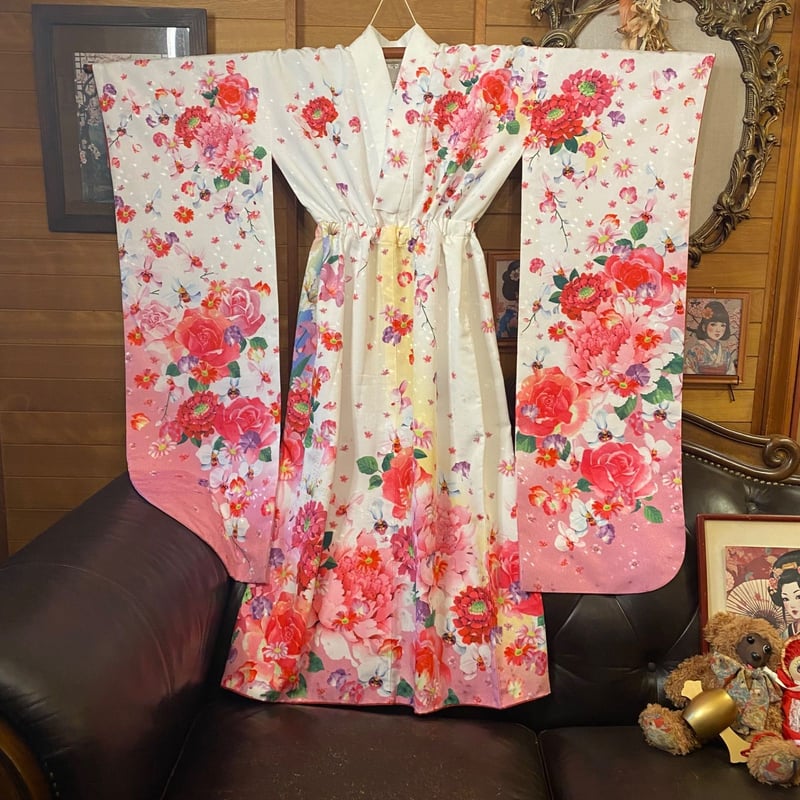 リメイク 振袖着物ロングワンピース 洗える 化繊 和洋折衷