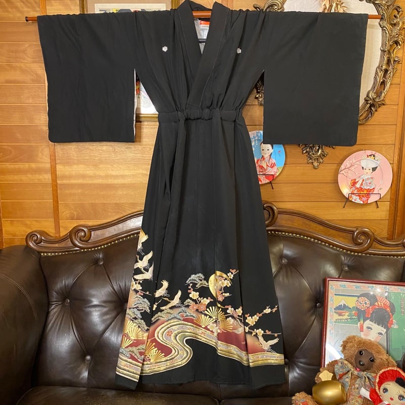和洋折衷 黒留袖 着物 リメイク ワンピース ドレス 洗える 化繊