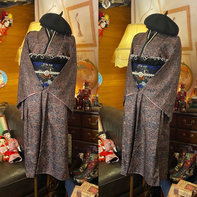 和洋折衷 着物 ワンピース ドレス 和ロリ 2部式作り帯 お太鼓 リメイク