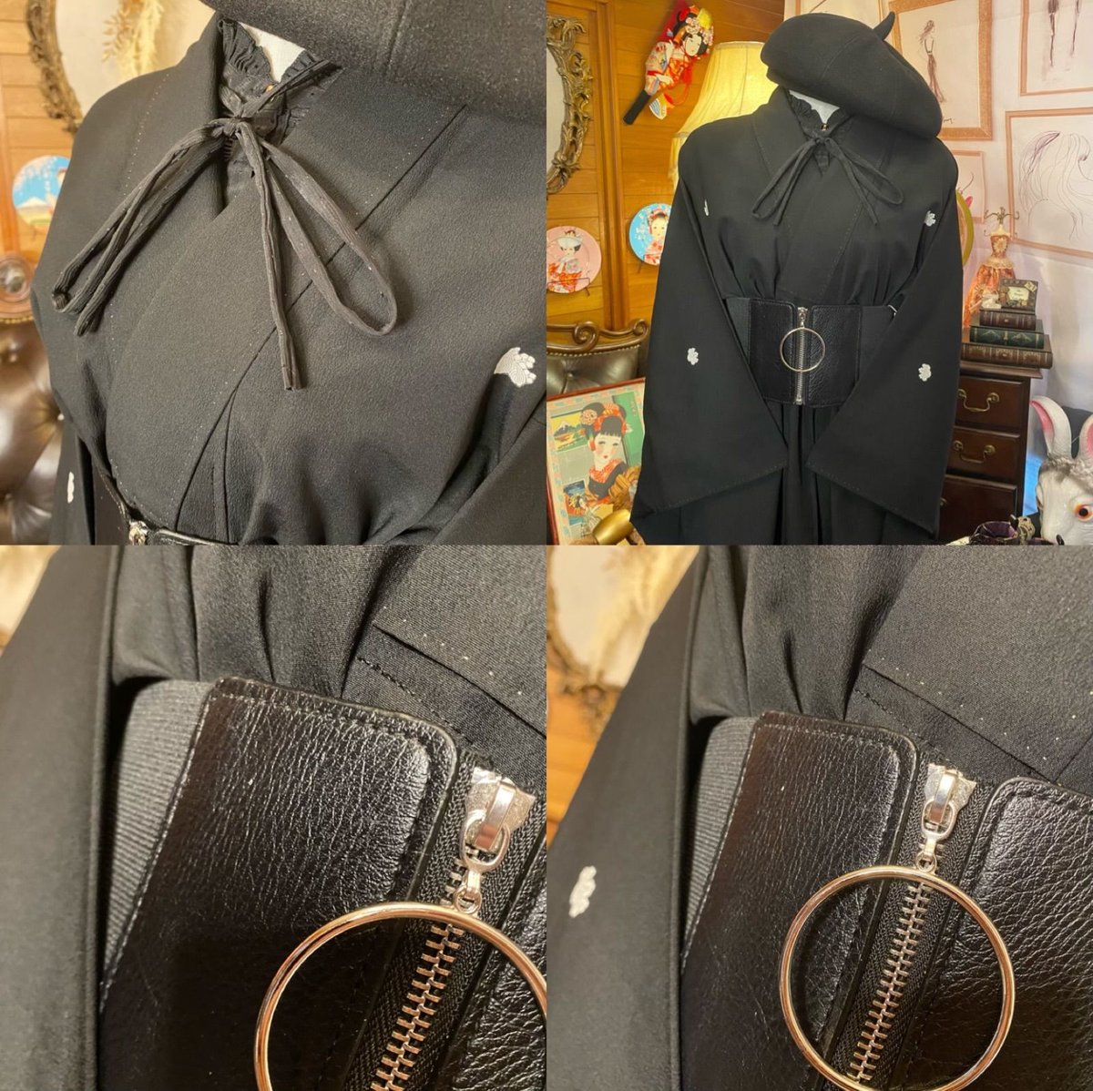 和洋折衷 レトロ 古着 洗える 化繊 黒留袖 着物 和 モダン