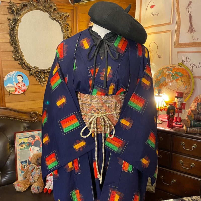 和洋折衷 レトロ 古着 アンサンブル 着物 和 モダン ハンドメイド 