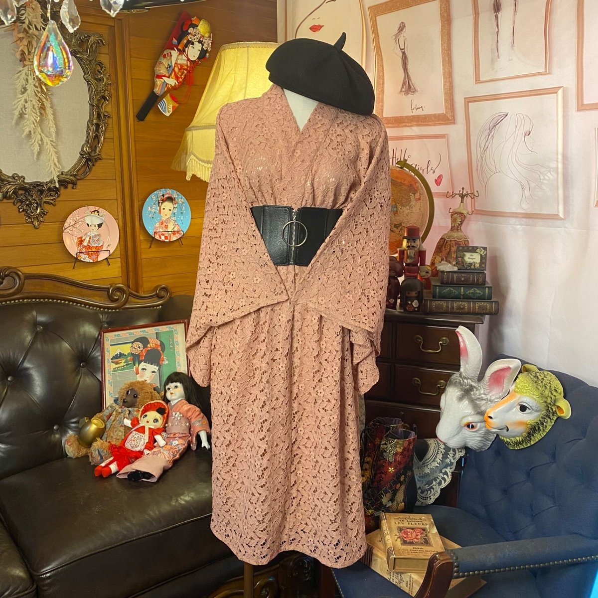 和洋折衷 総レース浴衣 リメイク ワンピース ドレス シルバーリング