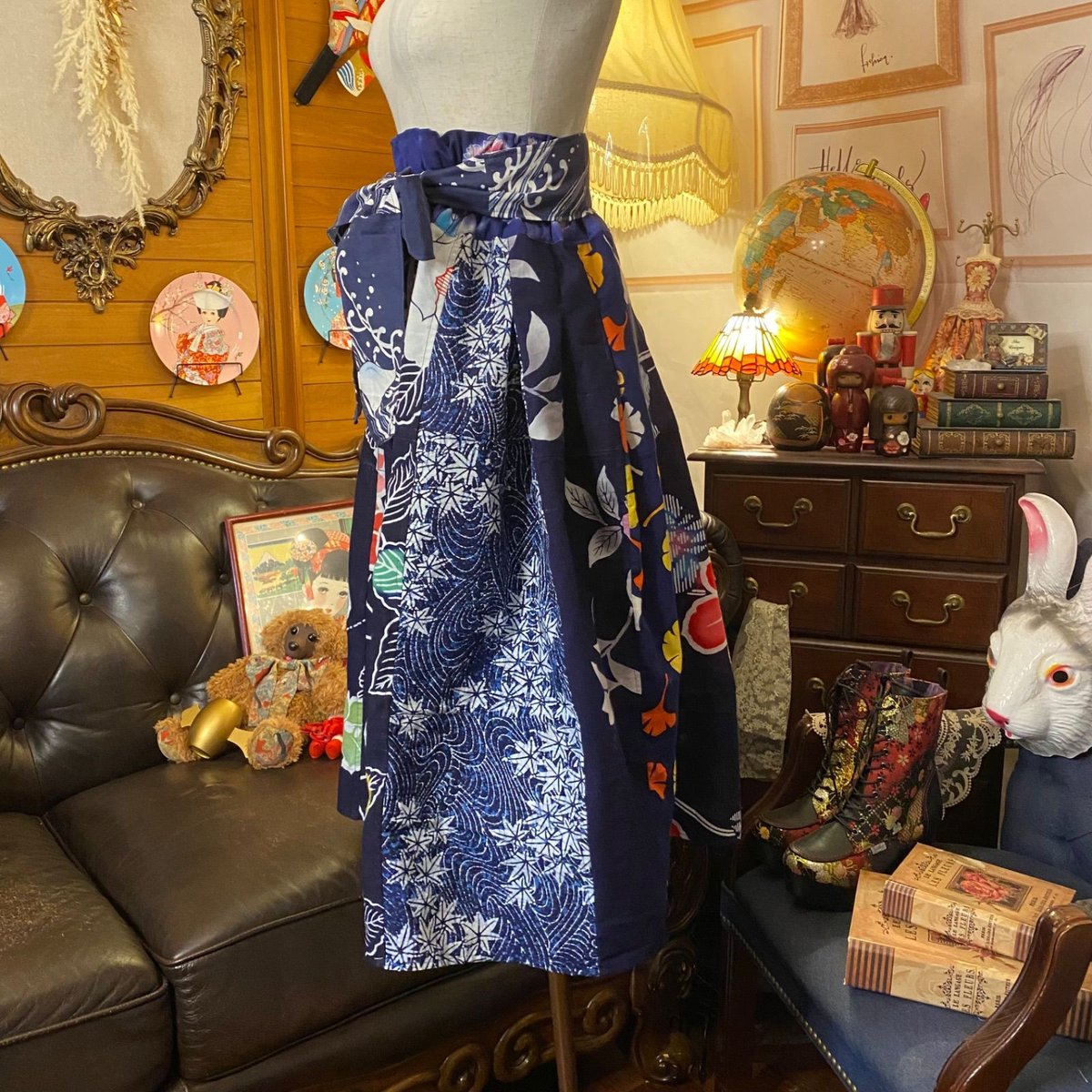 和洋折衷 浴衣 ロング スカート パッチワーク リメイク コラージュ 