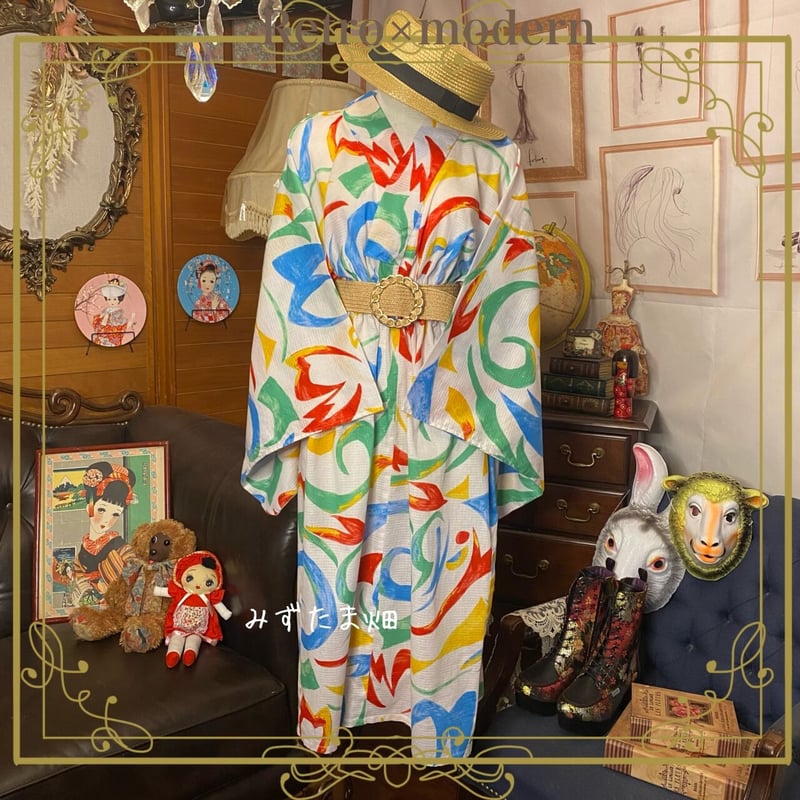 和洋折衷 レトロ 古着 浴衣 和 モダン ハンドメイド リメイク