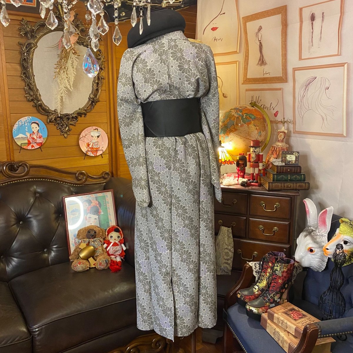 和洋折衷 着物 リメイク ワンピース ドレス サッシュベルト 洗える  