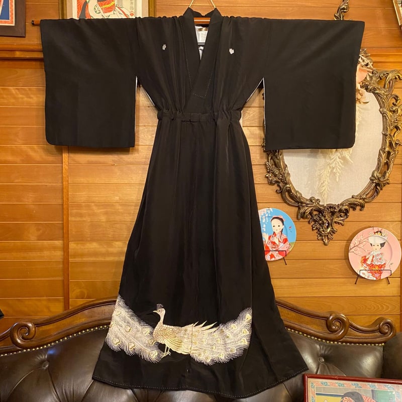和洋折衷 レトロ 古着 黒留袖 着物 和 モダン ハンドメイド リメイク