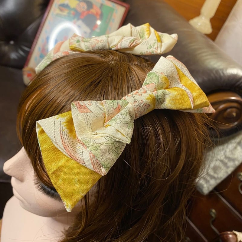 着物リメイク髪飾り 着物リメイク ハンドメイド ハイカラおりぼん ヘッドドレス