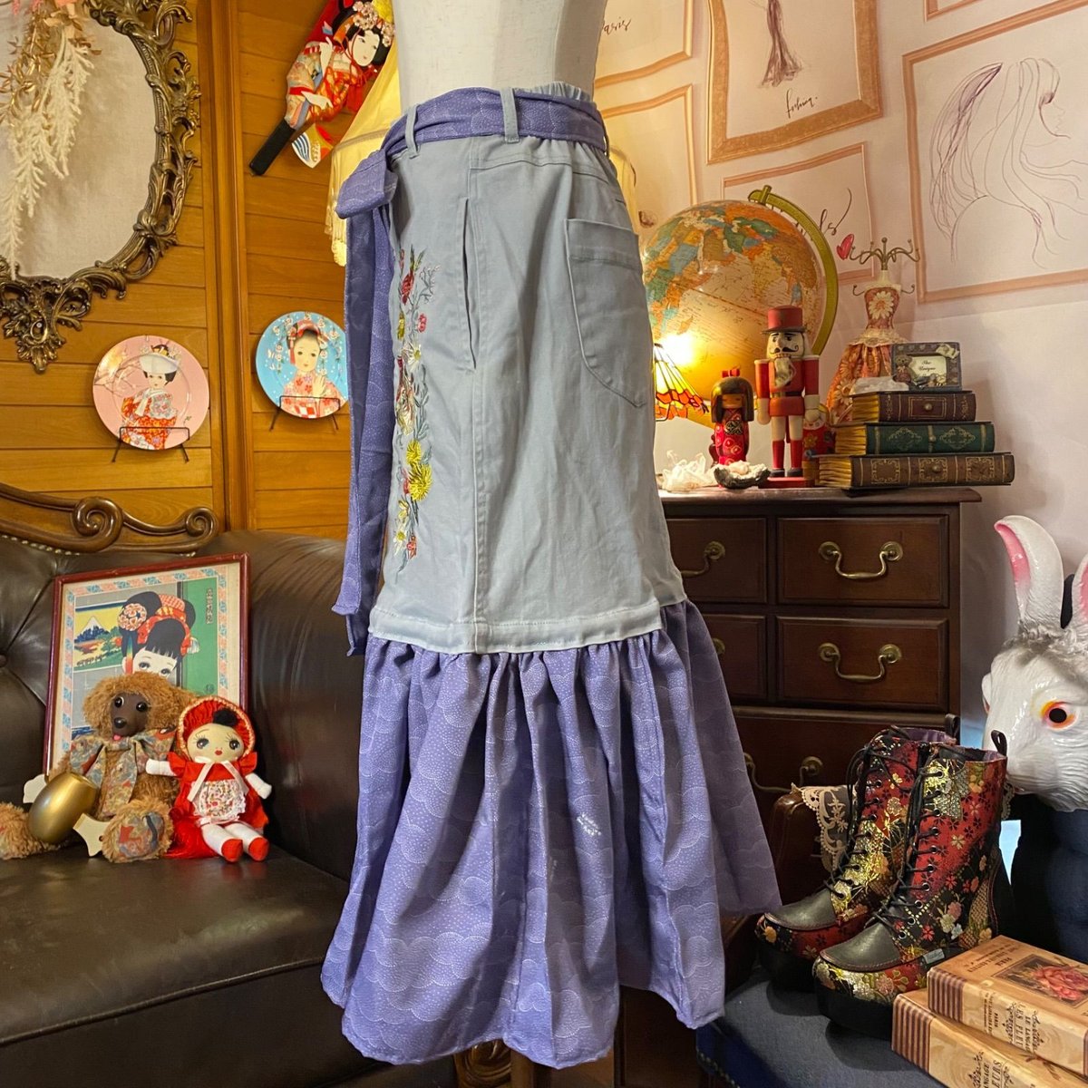 和洋折衷 着物 リメイク ロングスカート コラージュ パッチ