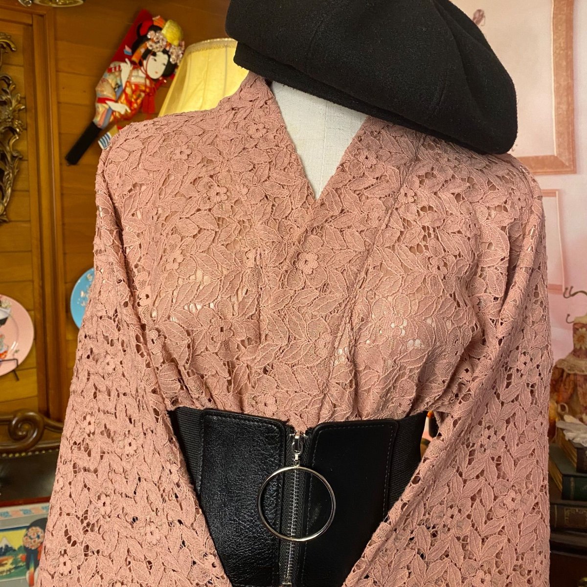 和洋折衷 総レース浴衣 リメイク ワンピース ドレス シルバーリング