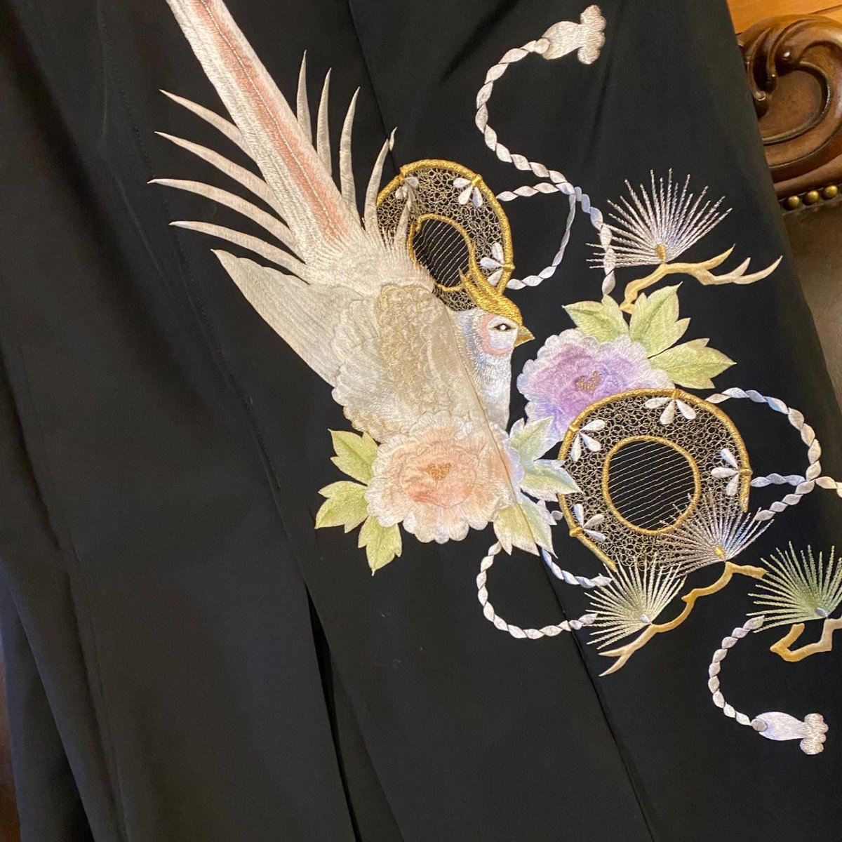 黒留袖 着物 リメイク セミロング ワンピース ドレス 洗える 化繊 二/2