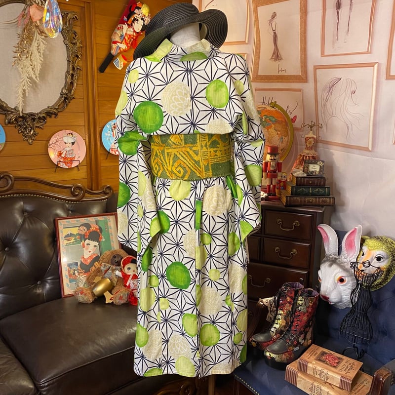 和洋折衷 レトロ 古着 浴衣 和 モダン ハンドメイド リメイク