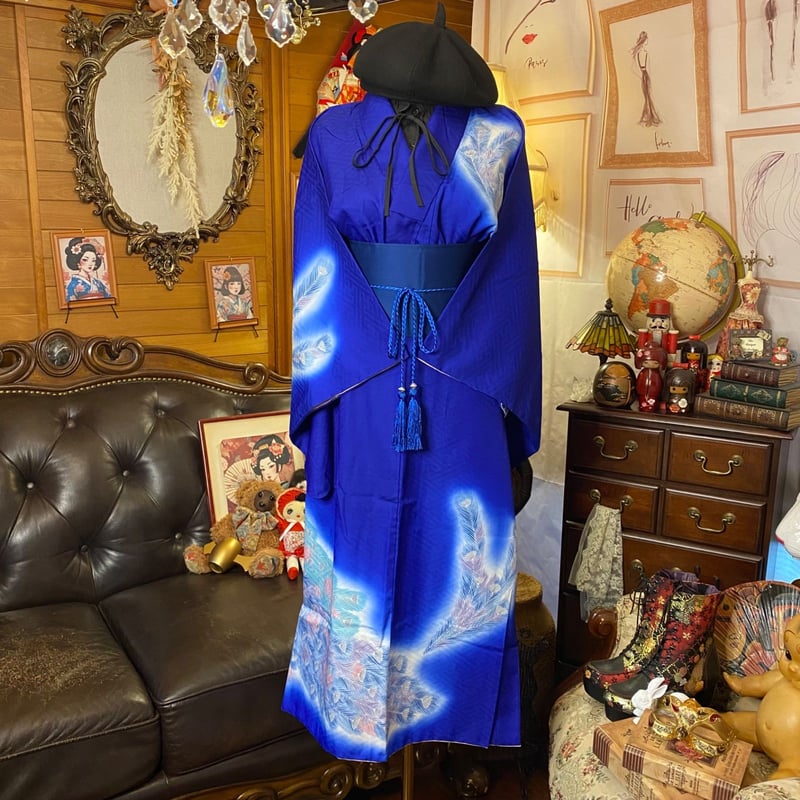 訪問着 着物 リメイク ロング ワンピース ドレス 帯サッシュベルト