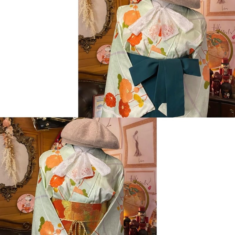 和洋折衷 二尺袖/振袖 着物 袴 リメイク ワンピース ドレス 名古屋帯