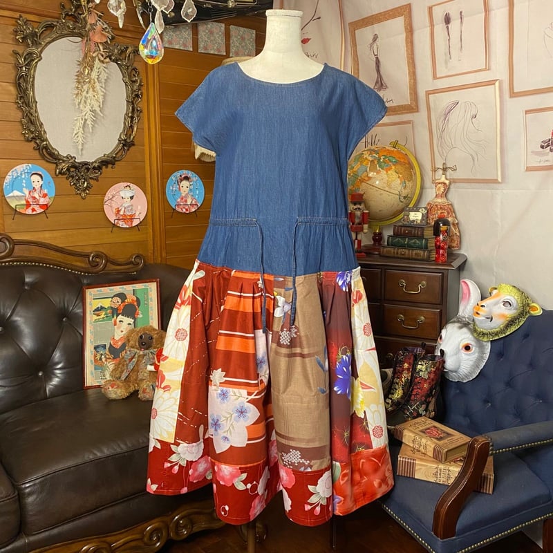 1点もの ハンドメイド ワンピース 古着 リメイク 古着 リメイク ワンピース 一点物 ワンピース Heysup 通販