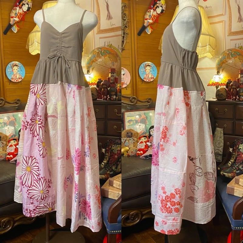 和洋折衷 浴衣 ロング ワンピース パッチワーク リメイク