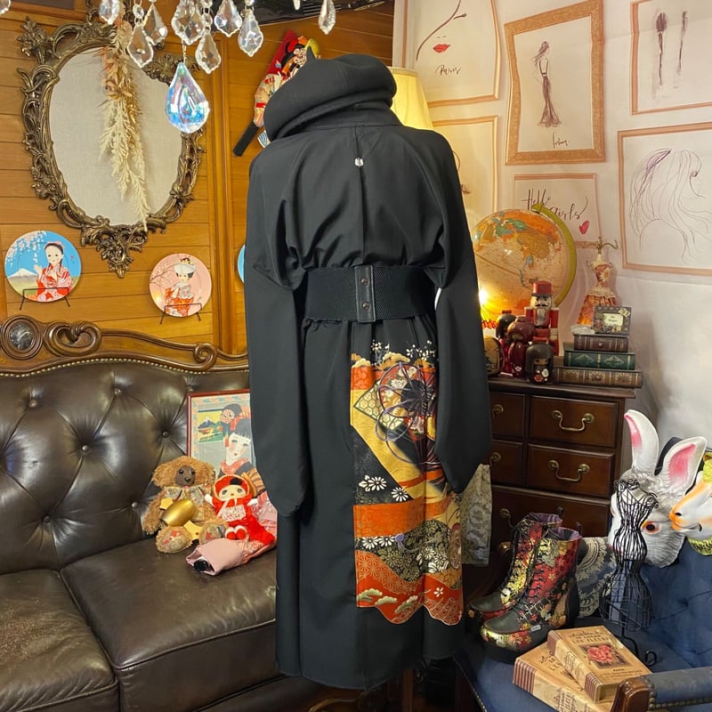 和洋折衷 黒留袖 着物 リメイク ワンピース ドレス 洗える 化繊