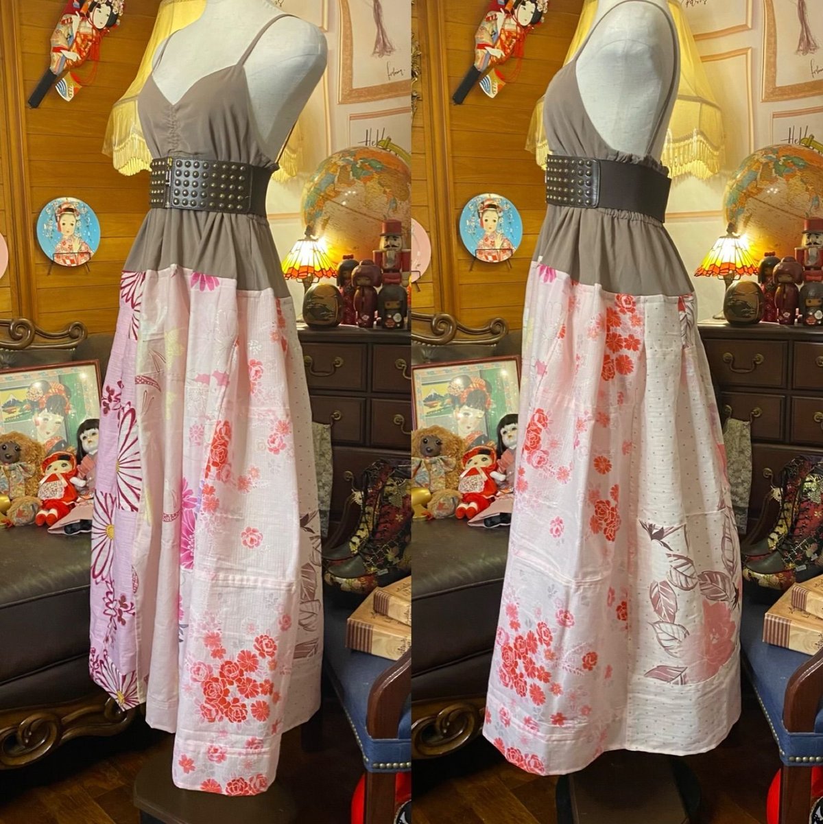 浴衣リメイク　浴衣ロングワンピース　浴衣パッチワーク 和洋折衷 浴衣 ロング ワンピース パッチワーク リメイク