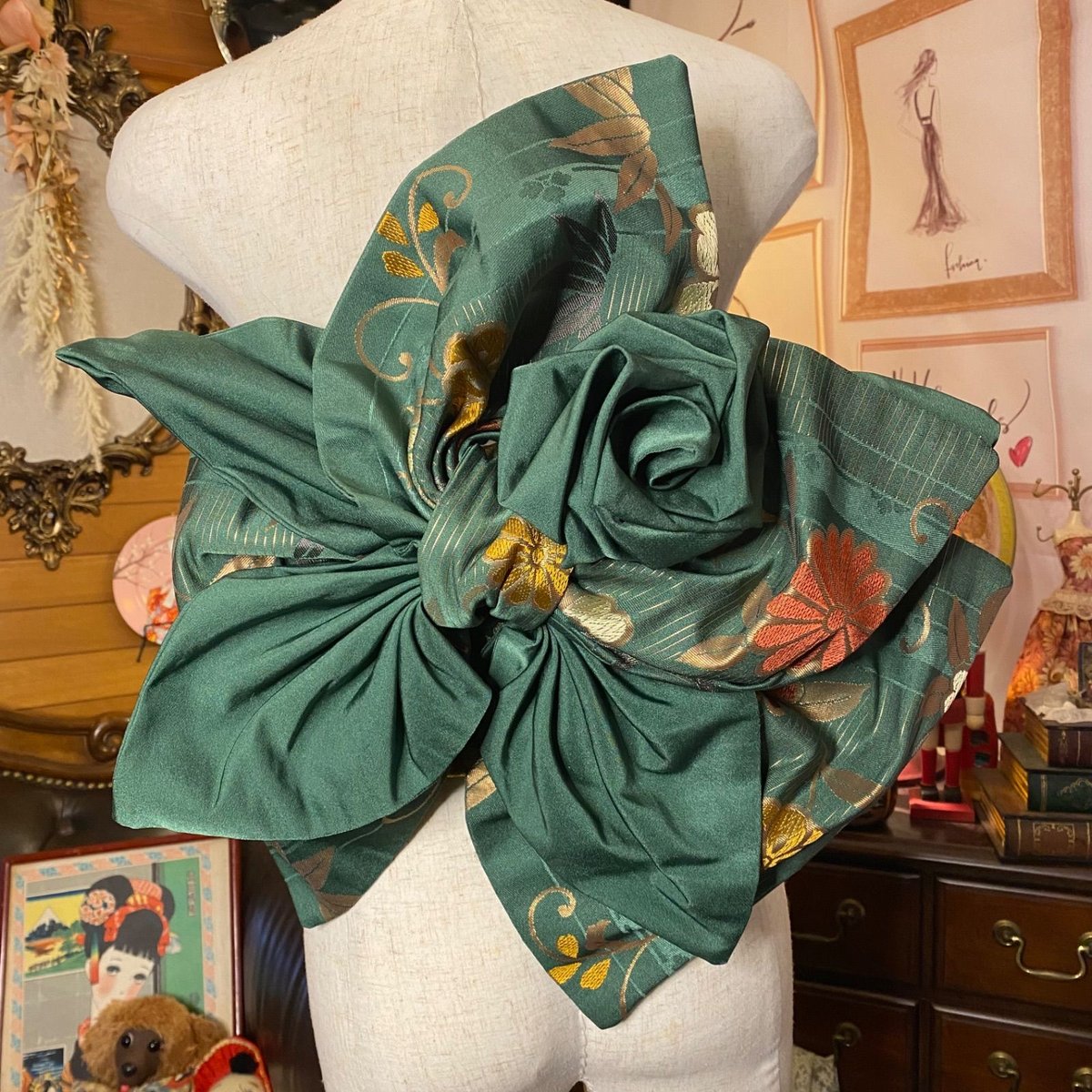 和洋折衷 2部式作り帯 リメイク 和 モダン ハンドメイド レトロ 2B-3  