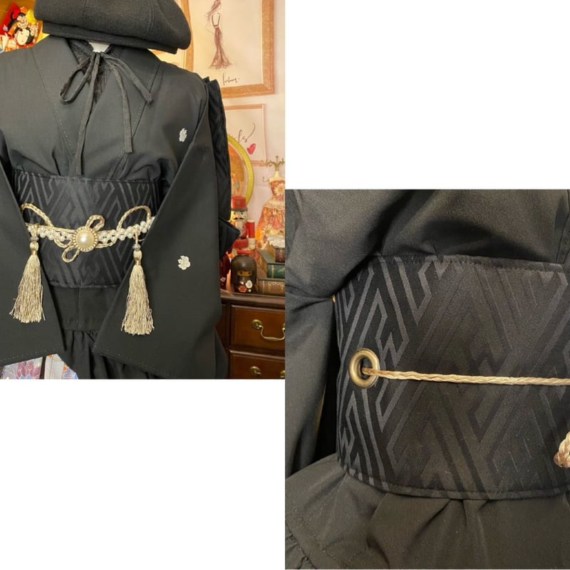 和洋折衷 黒留袖 着物 ミニ丈ワンピース ドレス 2部式作り帯 和