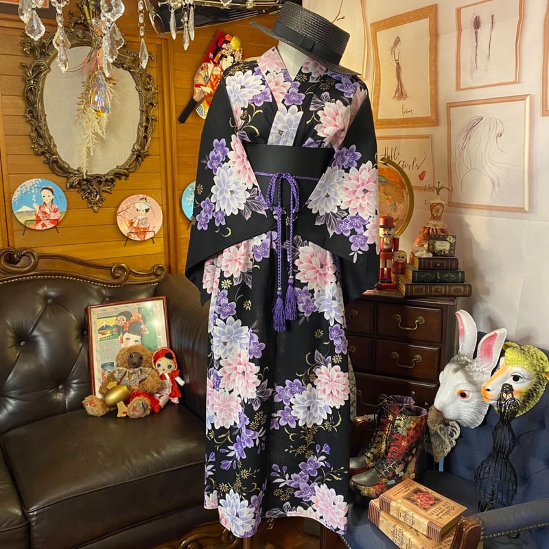 浴衣 ハンドメイド リメイク ワンピース ドレス 帯サッシュベルト 和洋 