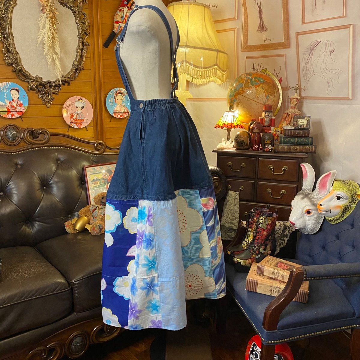 和洋折衷 浴衣 ロング サロペット オールインワン パッチワーク 和洋折衷 浴衣 ロング サロペット オールインワン パッチワーク