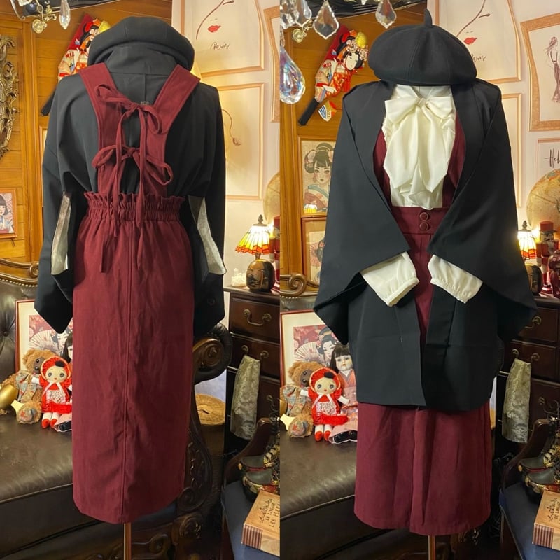 七五三　長襦袢　レトロアンティーク　和洋折衷コーデ　コスプレ　赤×黒　折り鶴 七五三 長襦袢 レトロアンティーク 和洋折衷コーデ コスプレ 赤