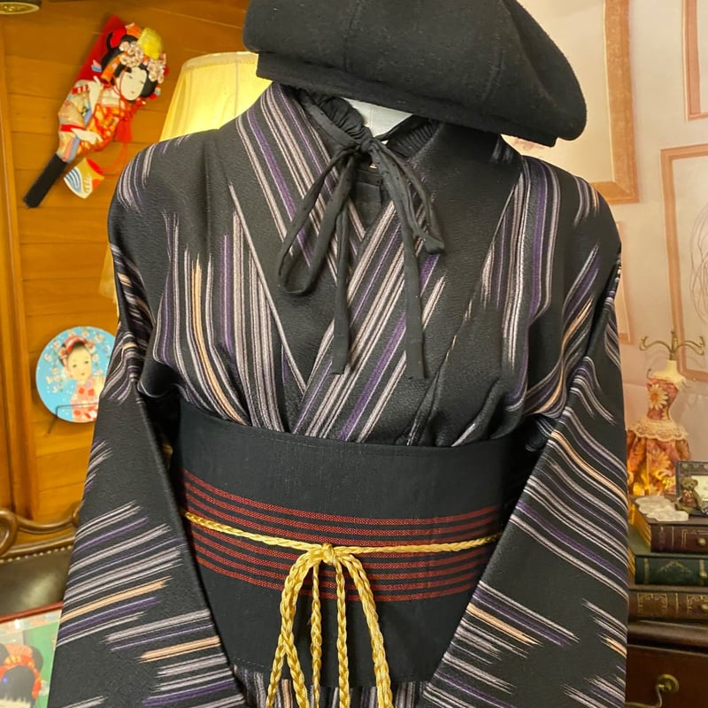 和洋折衷 着物 リメイク ワンピース ドレス 洗える 化繊 帯サッシュ
