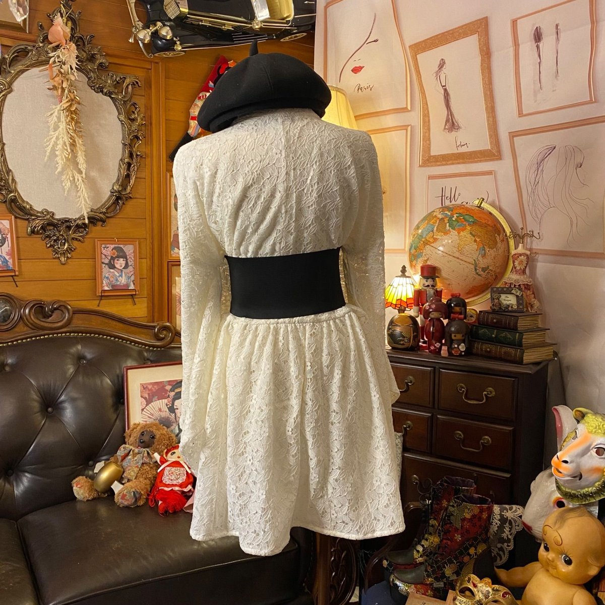 総レース浴衣 リメイク ミニ丈 ワンピース ドレス フリーサイズ